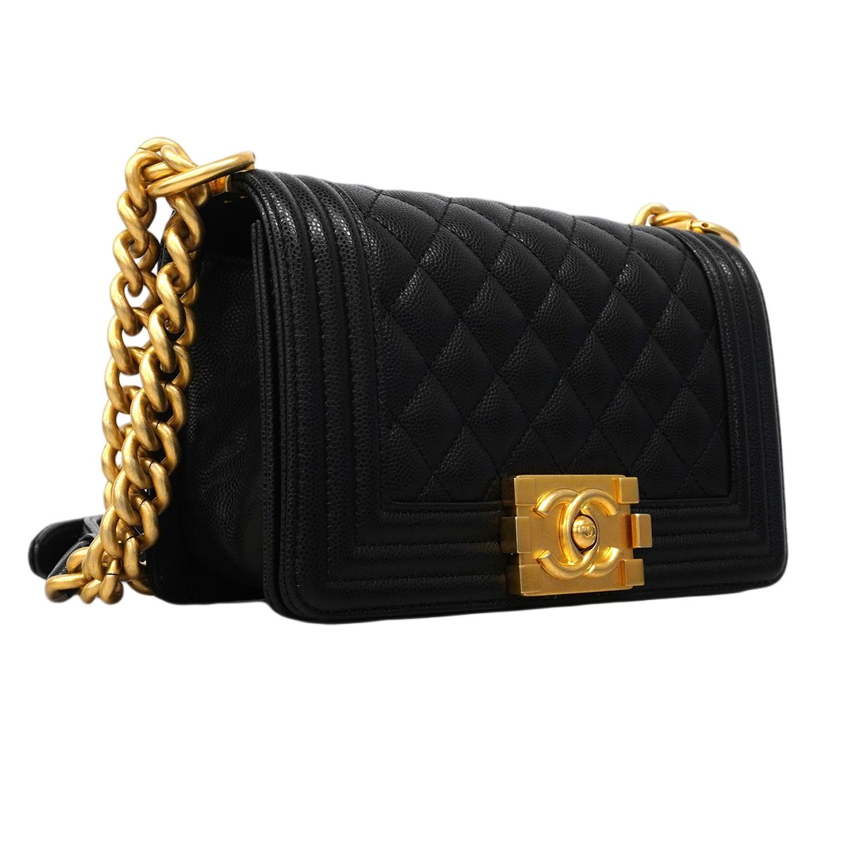 Chanel Shoulder Bag Boy Caviar Leather Black Gold — view 2