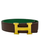 Hermes Constance Belt Accessories Small Leather Brown Green Marked — view 2