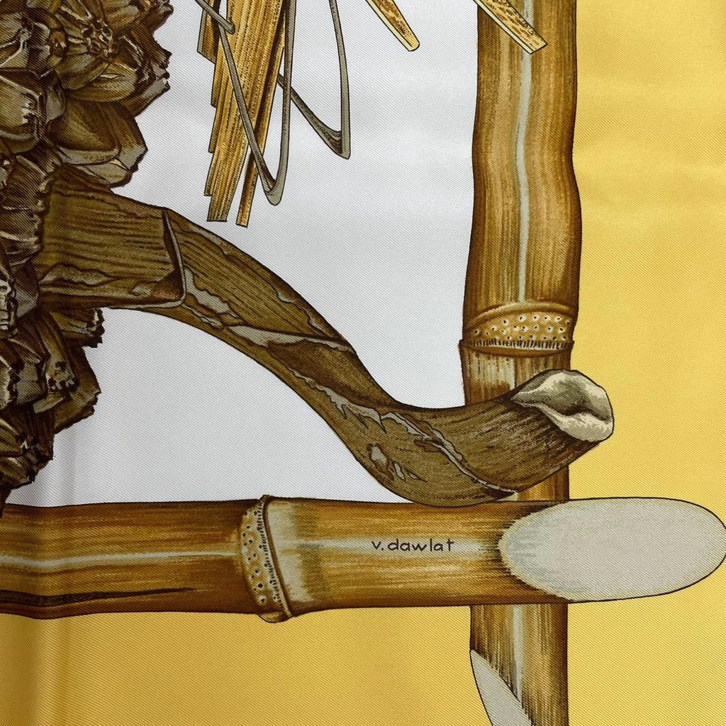 Hermes Carre 90 Jardin Creole Cles Or's Paradise Silk Scarf Yellow — view 7