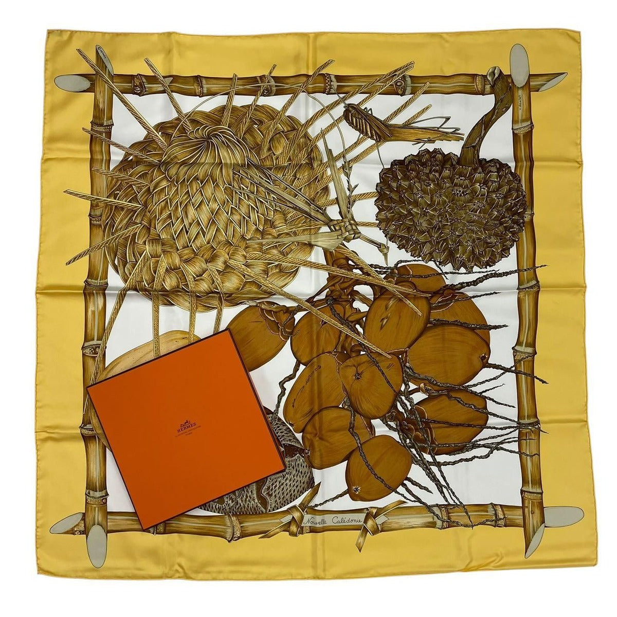 Hermes Carre 90 Jardin Creole Cles Or's Paradise Silk Scarf Yellow
