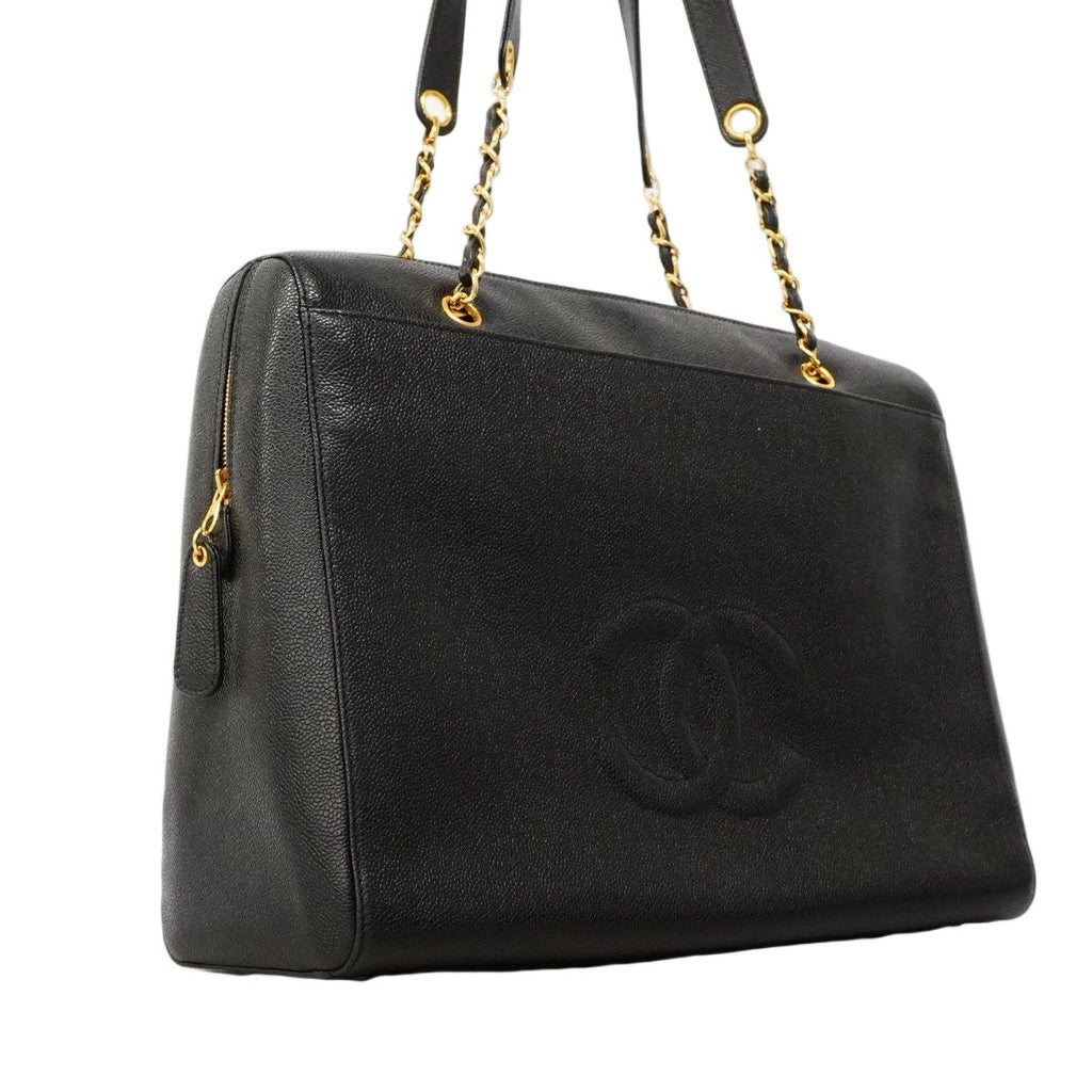 Chanel Shoulder Bag Caviar Leather Black Gold — view 2