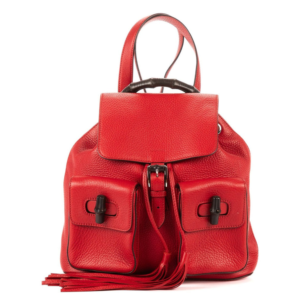 Gucci Bamboo Backpack Tassel Red Grain Leather