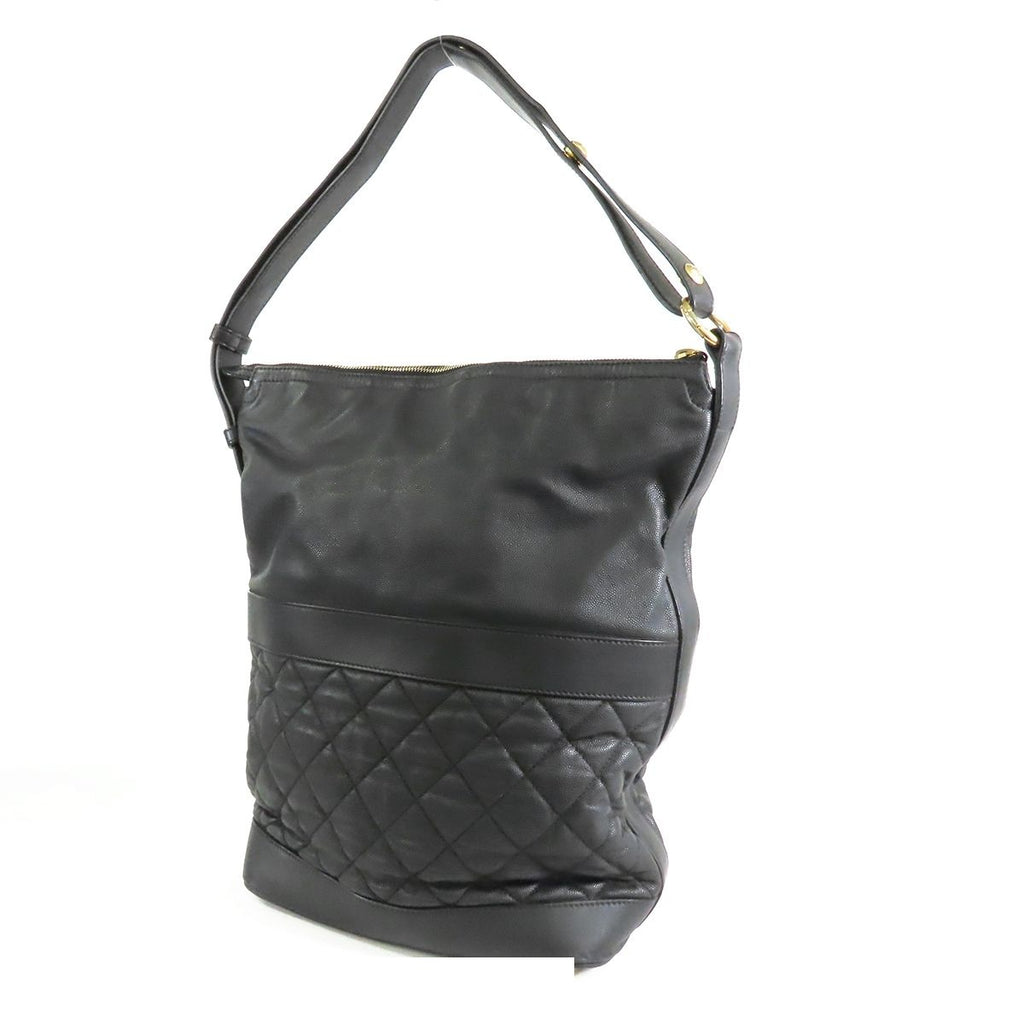 Chanel Coco Charm Black Gold Caviar Leather Quilted Stitch Shoulder Bag — view 2