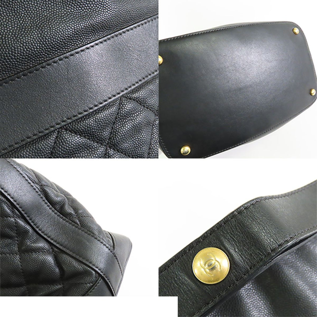 Chanel Coco Charm Black Gold Caviar Leather Quilted Stitch Shoulder Bag — view 7
