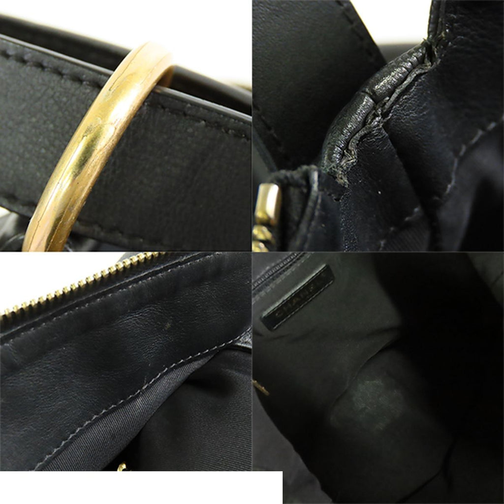 Chanel Coco Charm Black Gold Caviar Leather Quilted Stitch Shoulder Bag — view 8
