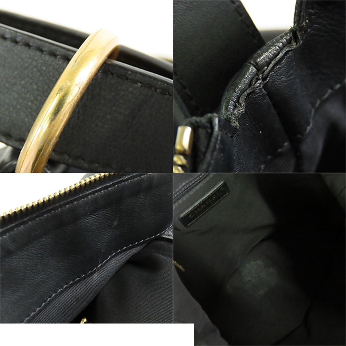 Chanel Coco Charm Black Gold Caviar Leather Quilted Stitch Shoulder Bag — view 8