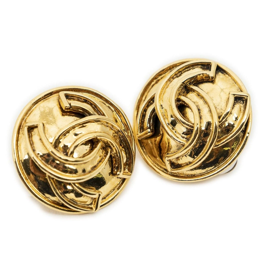 Chanel CC Logo Round Clip Type Earrings Gold Plated
