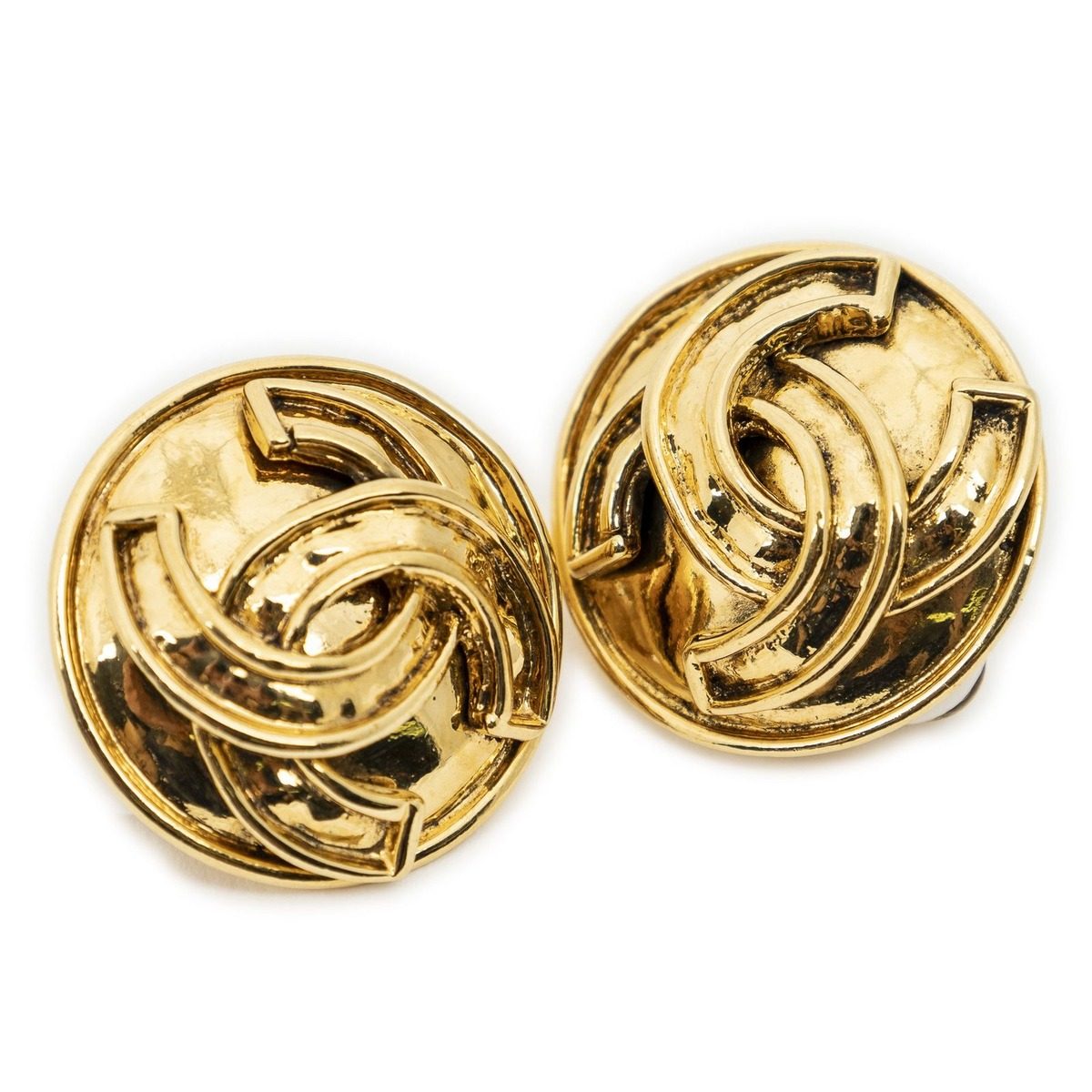 Chanel CC Logo Round Clip Type Earrings Gold Plated