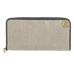 Loewe Amazona Canvas Leather Beige Black Round Zipper Long Wallet 0472