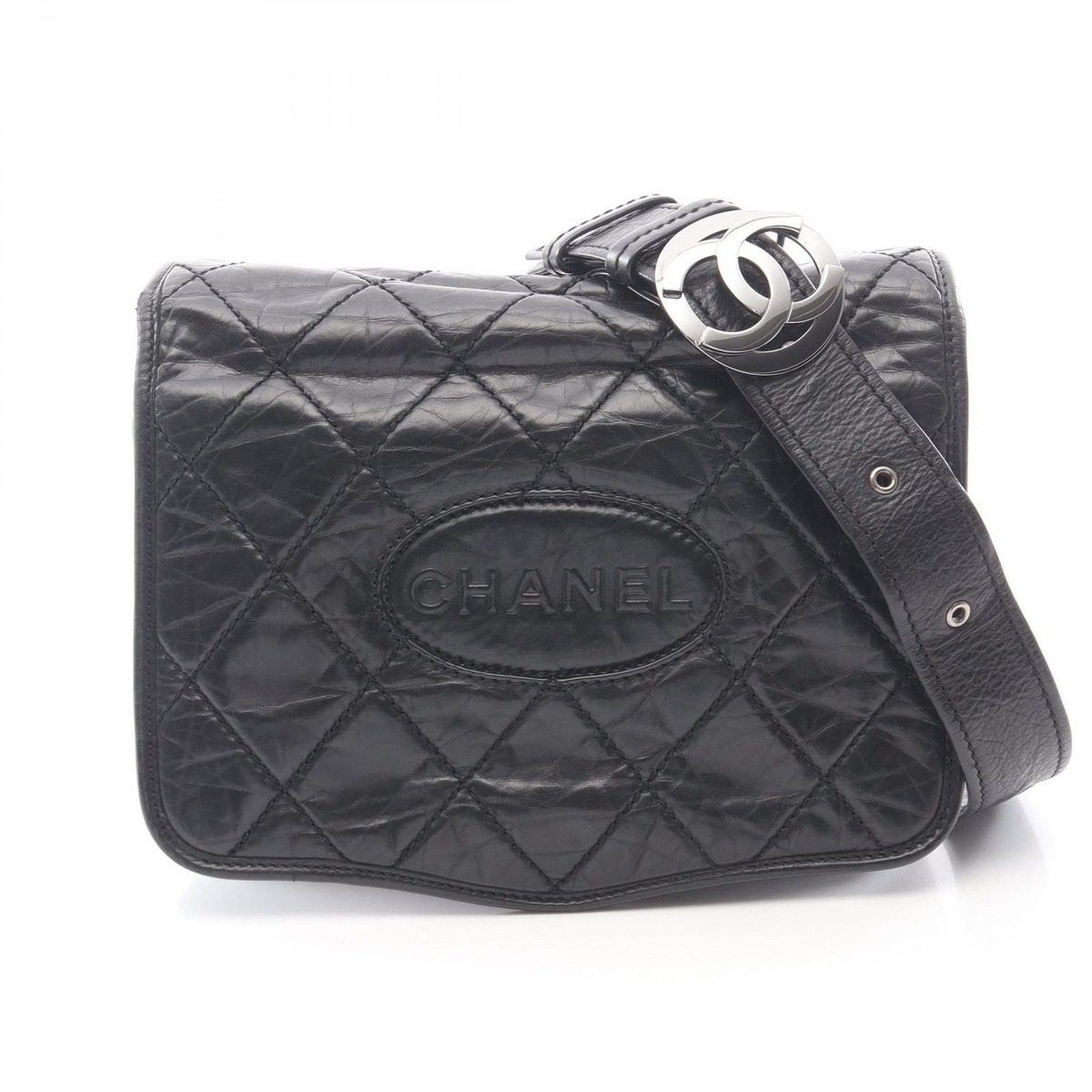 Chanel Shoulder Bag Wild Stitch Black Calf