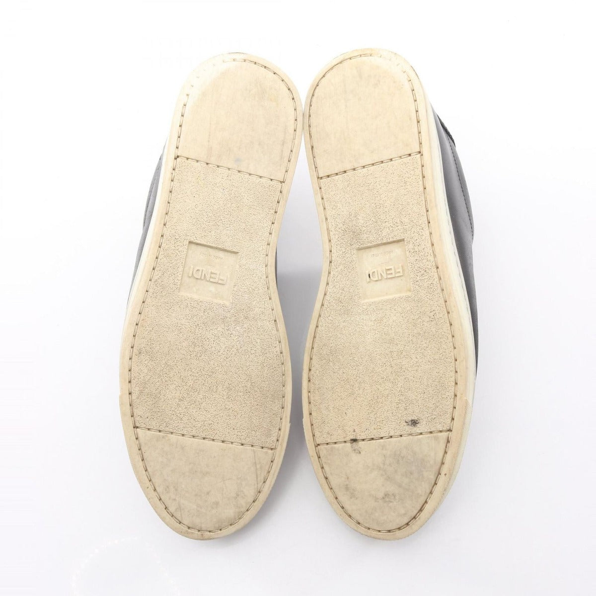 Fendi Slip Ons FF Logo Black Leather Fabric Knit Stretch Sneakers — view 4
