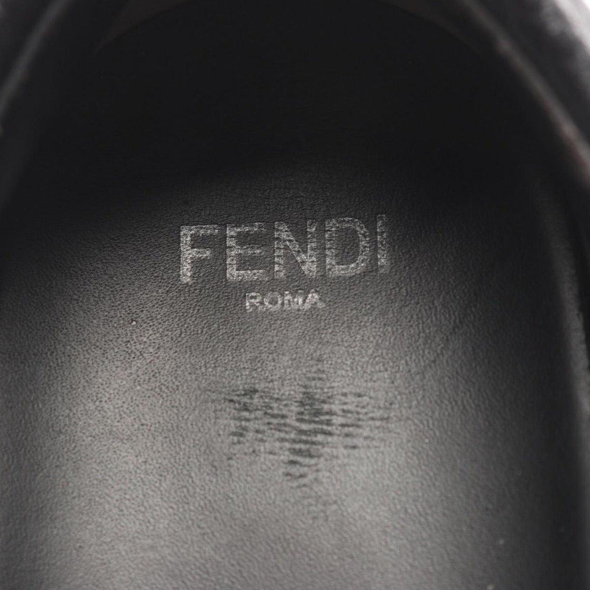 Fendi Slip Ons FF Logo Black Leather Fabric Knit Stretch Sneakers — view 5