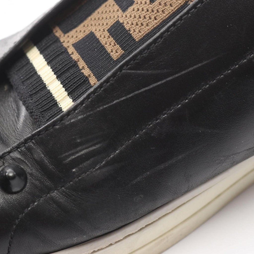 Fendi Slip Ons FF Logo Black Leather Fabric Knit Stretch Sneakers — view 9