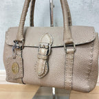 Fendi Selleria Linda Leather Handbag Beige Gray
