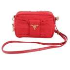 Prada Tessuto Nylon Ribbon Motif Mini 2-Way Shoulder Bag Crossbody Leather