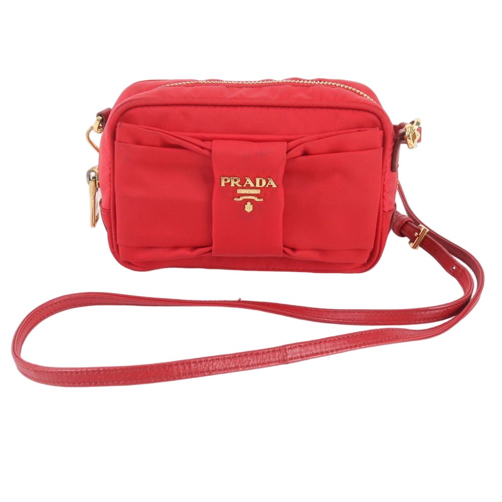 Prada Tessuto Nylon Ribbon Motif Mini 2-Way Shoulder Bag Crossbody Leather