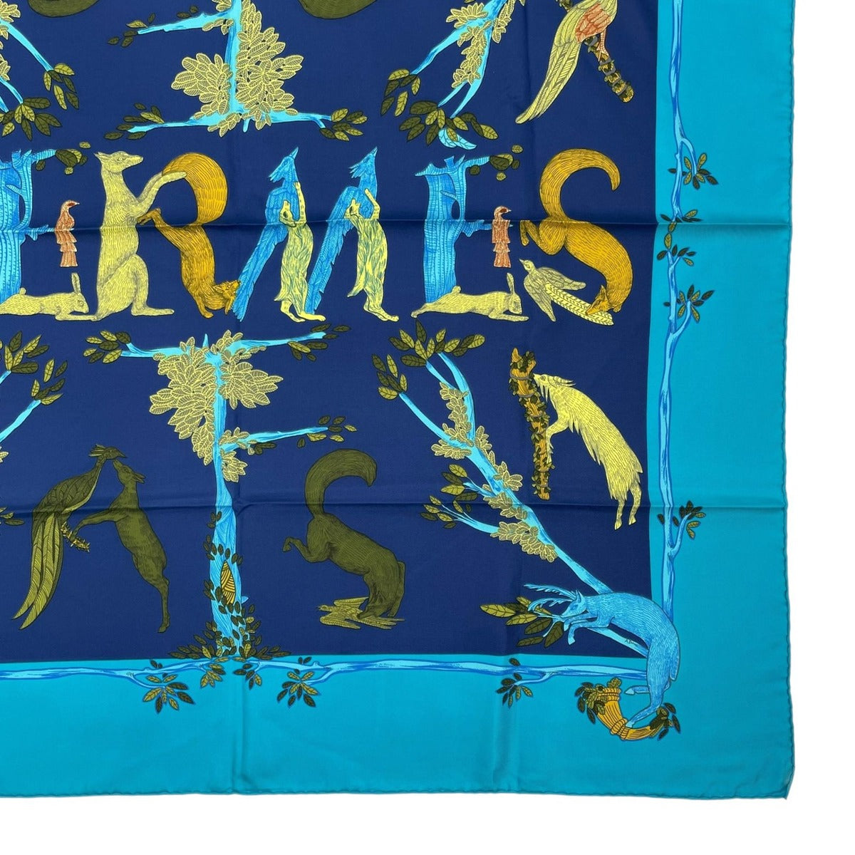 Hermes Carre 90 Scarf 100% Silk Animal Alphabet Blue — view 5
