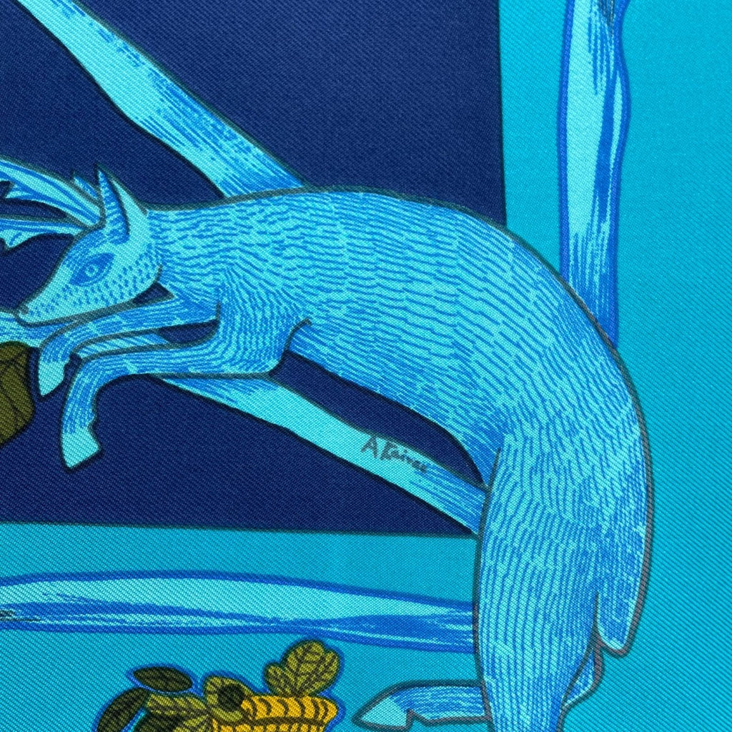 Hermes Carre 90 Scarf 100% Silk Animal Alphabet Blue — view 7