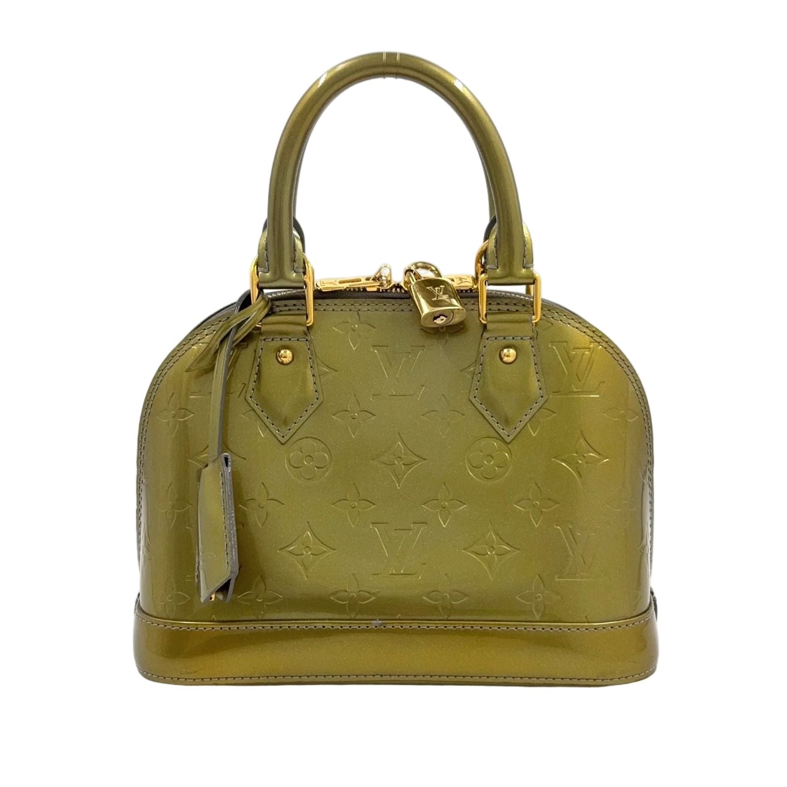 Louis Vuitton Alma BB Monogram Vernis Enamel Leather Green Handbag Gold