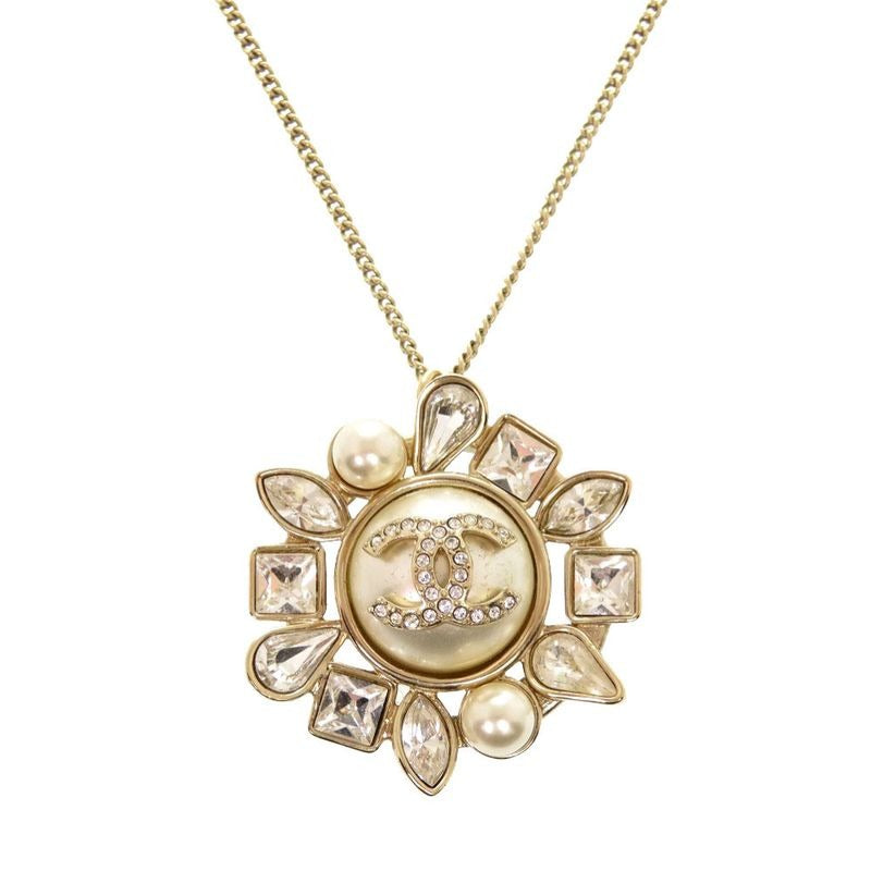 Chanel Faux Pearl Stone Chien Pan Gold B19K Coco Mark Necklace Accessory 0998 — view 2