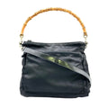 Gucci Bamboo 2-Way Shoulder Nylon Black Handbag Silver