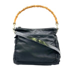 Gucci Bamboo 2-Way Shoulder Nylon Black Handbag Silver