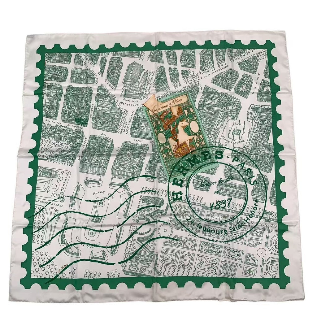 Hermes Carre 90 de Passage A Paris Silk Scarf Green — view 2