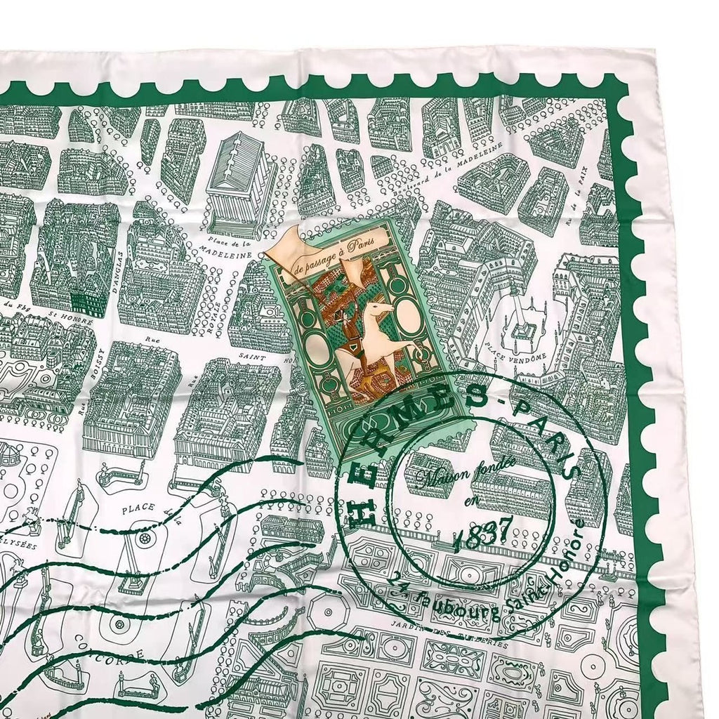 Hermes Carre 90 de Passage A Paris Silk Scarf Green — view 3