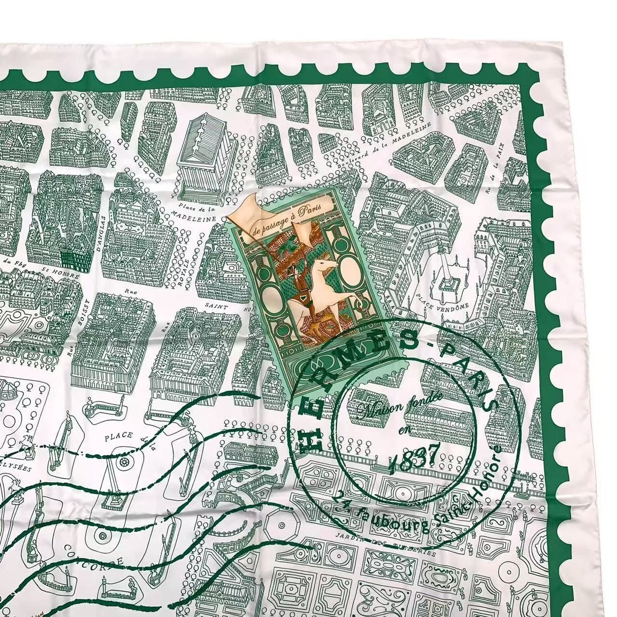 Hermes Carre 90 de Passage A Paris Silk Scarf Green — view 3