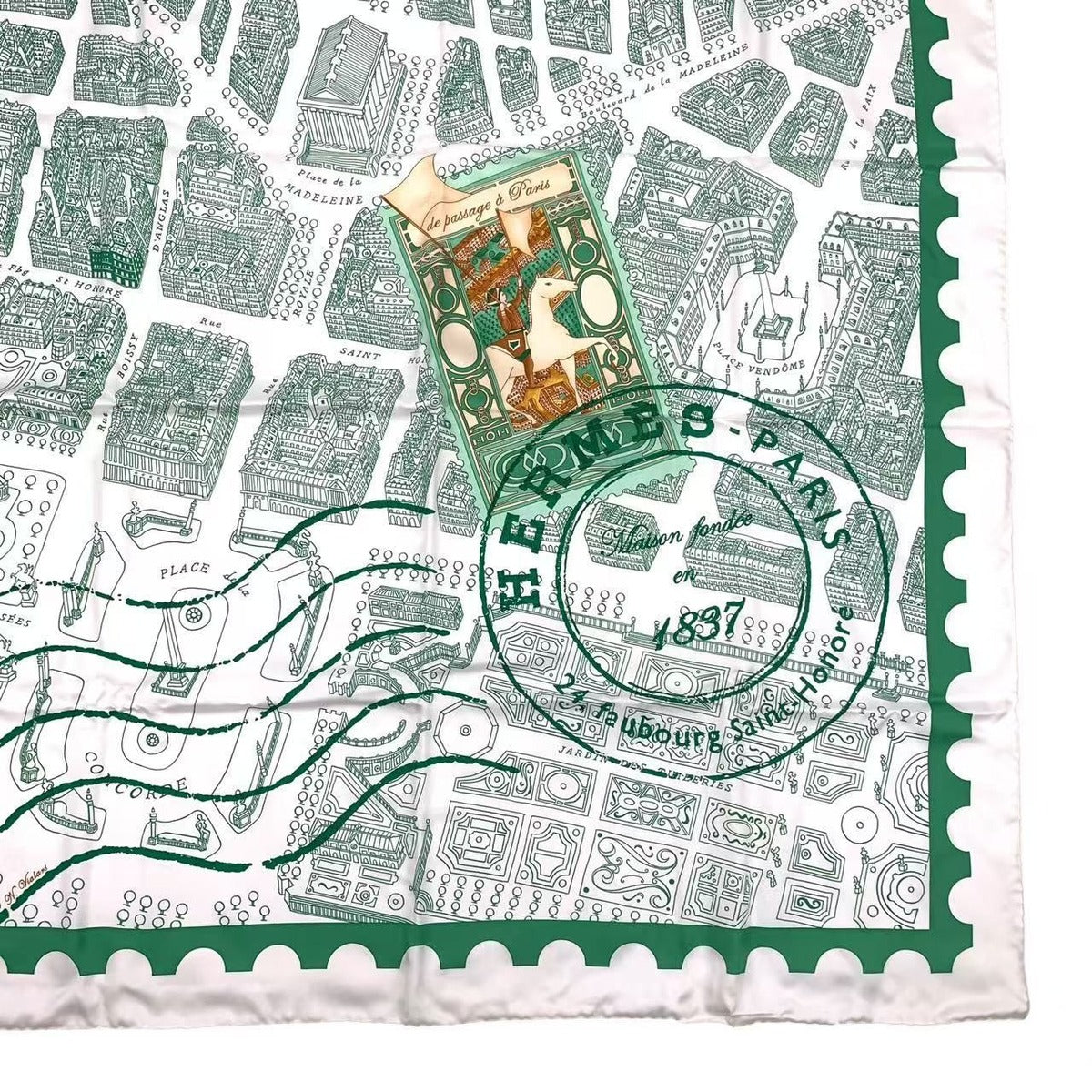 Hermes Carre 90 de Passage A Paris Silk Scarf Green — view 4