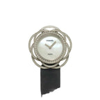 Chanel Camelia Diamond Bezel Watch White Shell 18k Gold Quartz