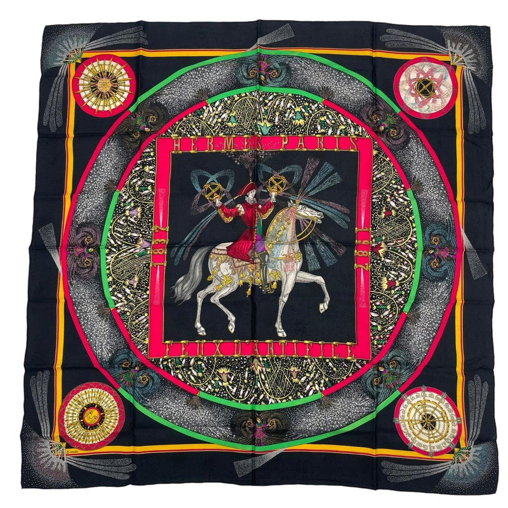 Hermes Scarf Silk Carre 90 Feux D'artifice Black
