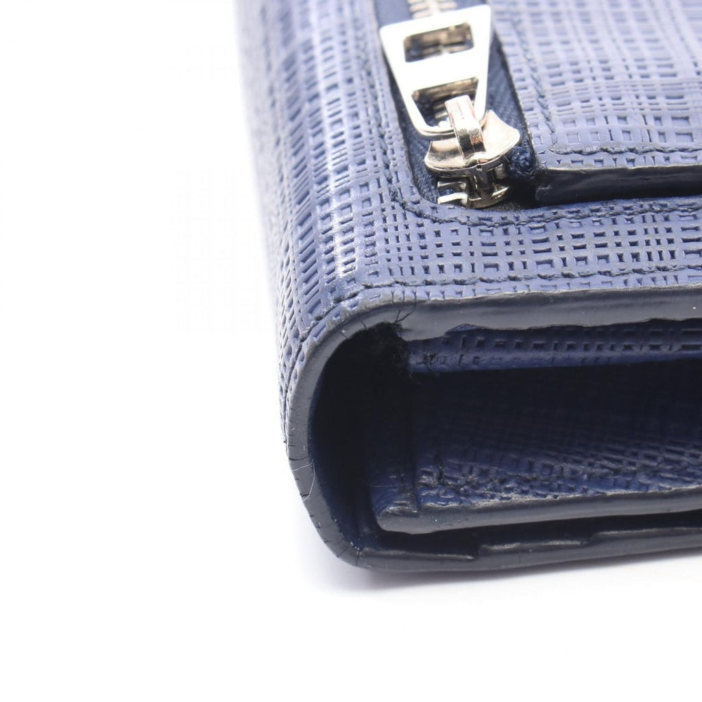Loewe Bifold Long Wallet Linen Navy Leather Anagram Zip — view 8