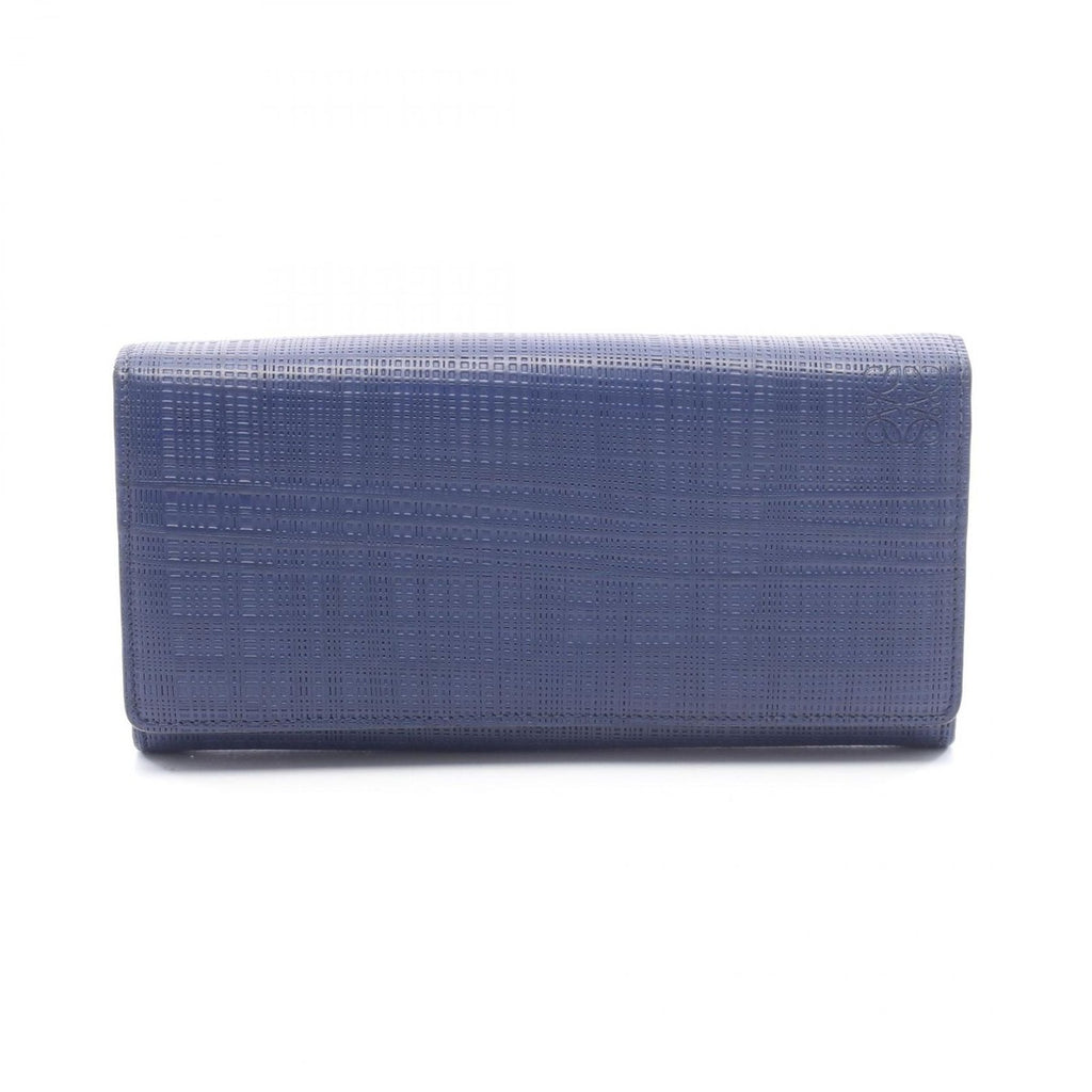 Loewe Bifold Long Wallet Linen Navy Leather Anagram Zip