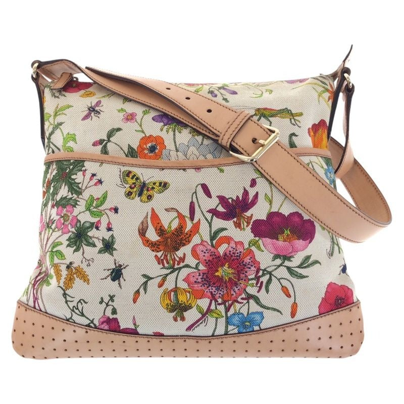 Gucci Flora Multicolor Gold Hardware Canvas Leather Shoulder Bag