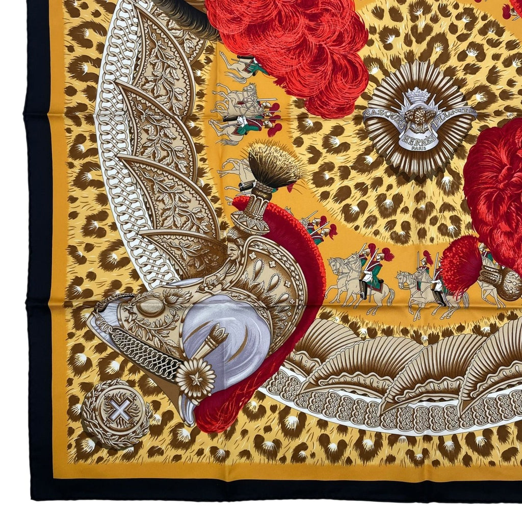 Hermes Scarf Silk Carre 90 Casques Et Plumets Faceless Helmet Yellow — view 4