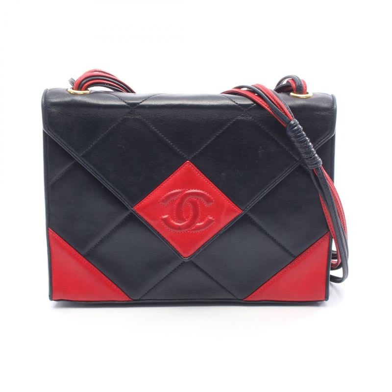 Chanel Shoulder Bag Navy Red Leather