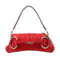 Gucci Horsebit 2-Way Chain Shoulder Bag Leather Red Silver