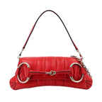 Gucci Horsebit 2-Way Chain Shoulder Bag Leather Red Silver