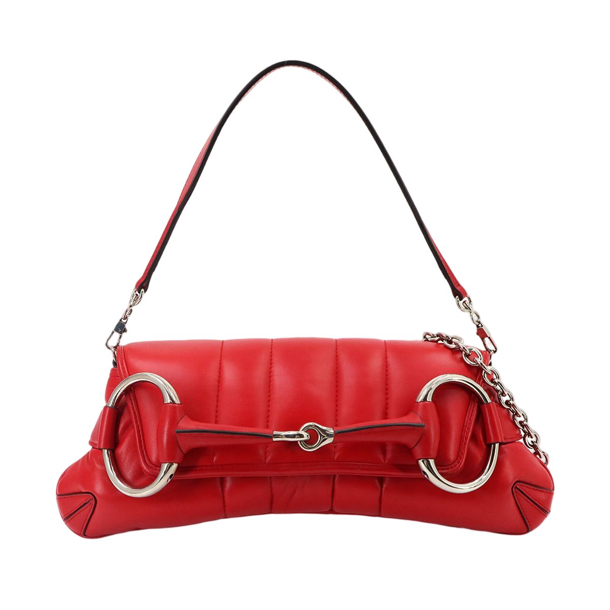 Gucci Horsebit 2-Way Chain Shoulder Bag Leather Red Silver
