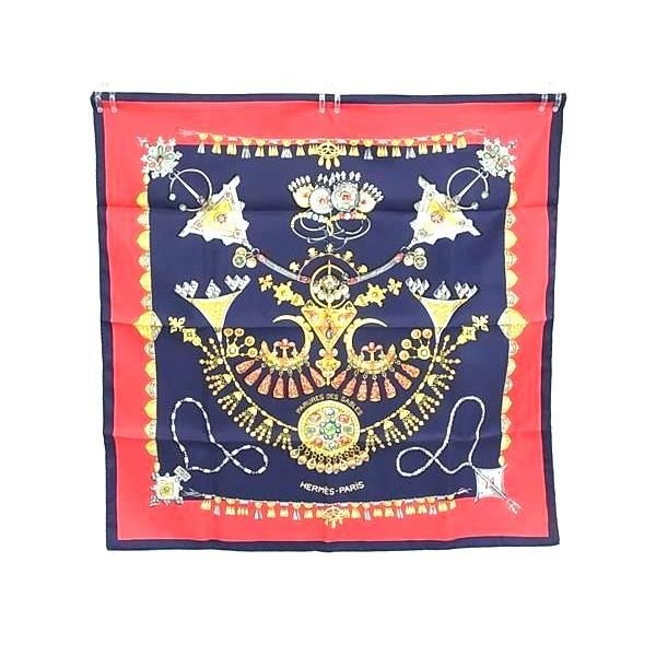 Hermes Parures Des Sables Carre 90 Silk Large Scarf Navy — view 2