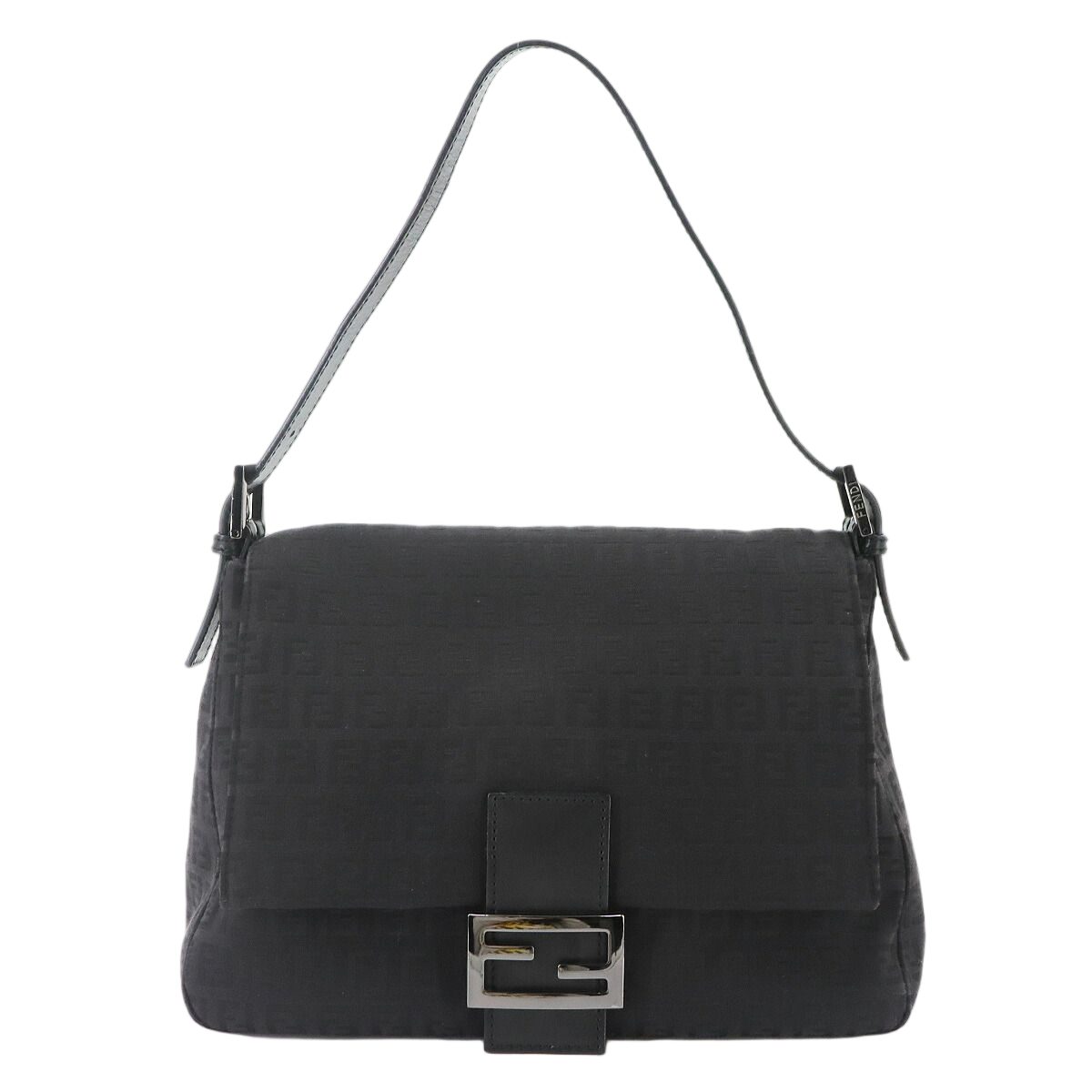 Fendi Zucchino Mamma Bucket Shoulder Bag Canvas Black Gunmetal