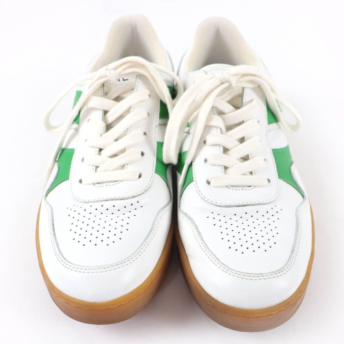 Celine Trainers Low Lace Up Logo Leather Sneakers White Green — view 3