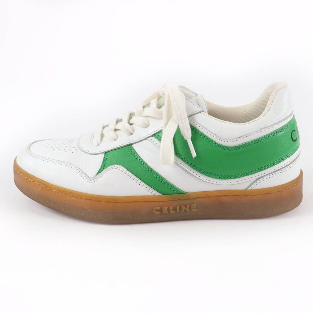 Celine Trainers Low Lace Up Logo Leather Sneakers White Green — view 4