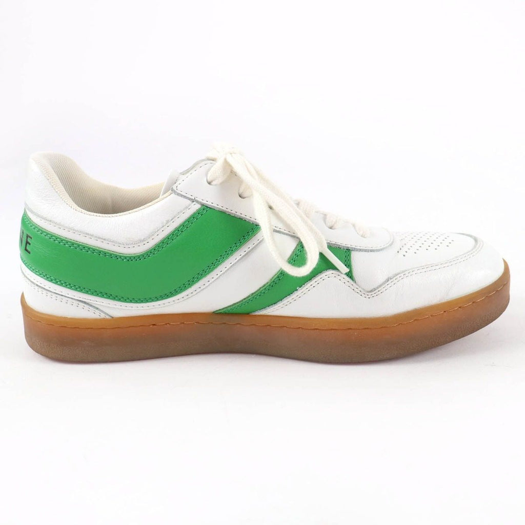 Celine Trainers Low Lace Up Logo Leather Sneakers White Green — view 5