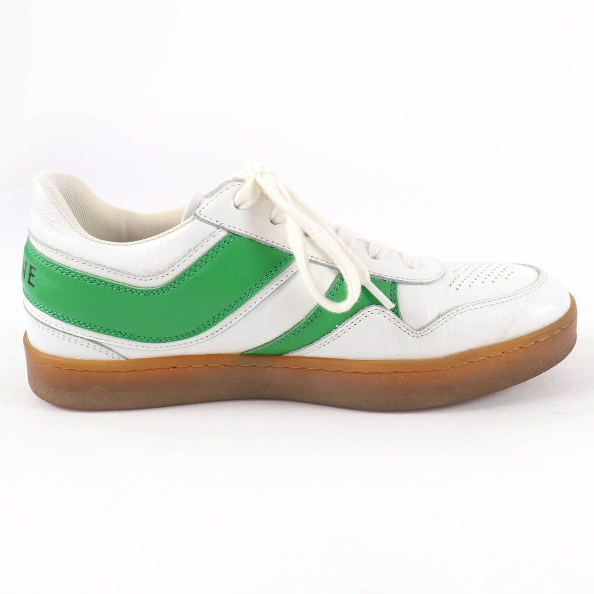 Celine Trainers Low Lace Up Logo Leather Sneakers White Green — view 5