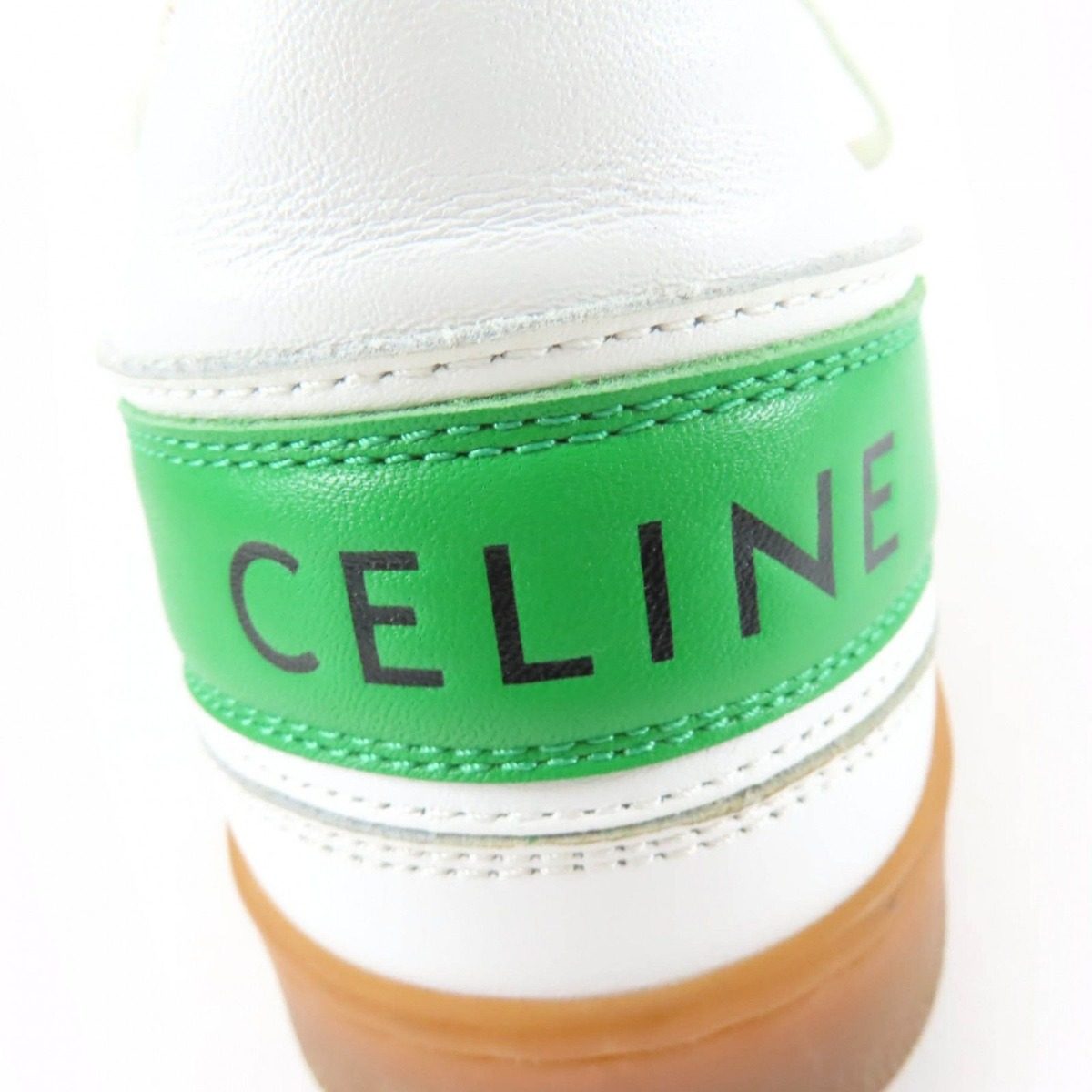 Celine Trainers Low Lace Up Logo Leather Sneakers White Green — view 8