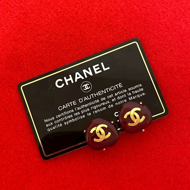 Chanel Coco Mark Motif GP Earrings Ear Cuff Accessory Gold Red 97A — view 2