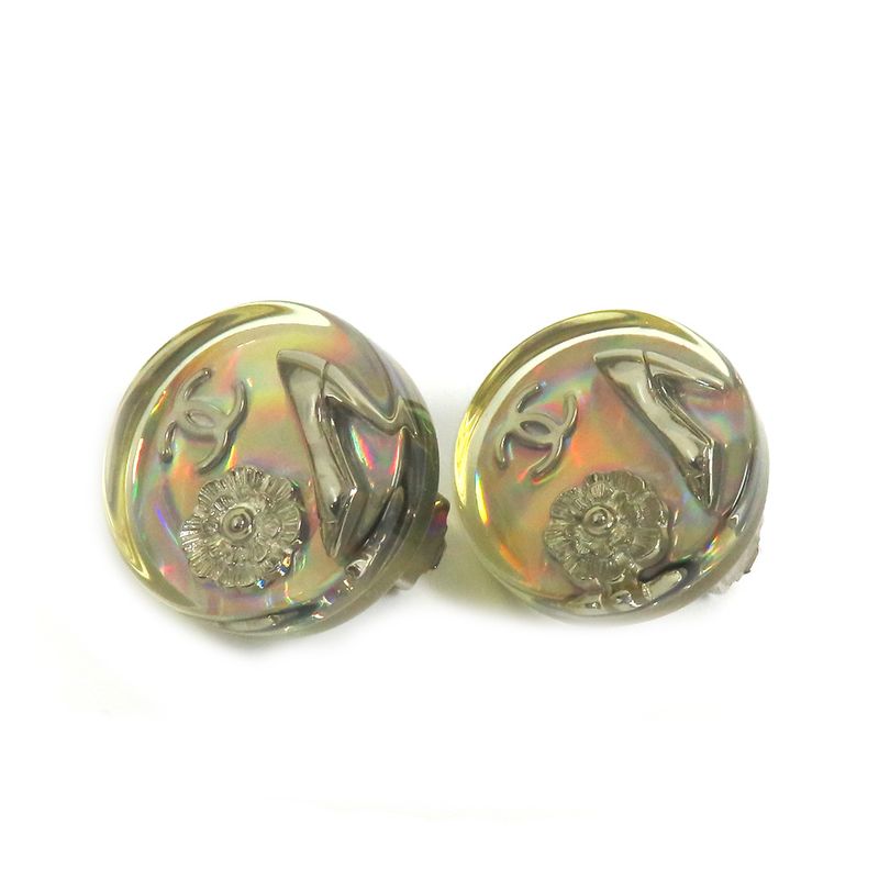Chanel Earrings Round Shape Coco Mark Camellia Heel Motif Pair 97 — view 6