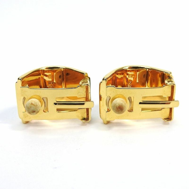 Hermes Earrings Emile Green Gold Cloisonne GP Plating Accessories Jewelry Small — view 2